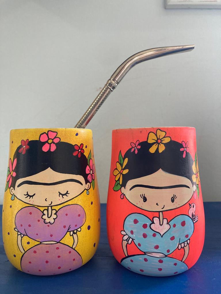 Mate de madera frida kahlo