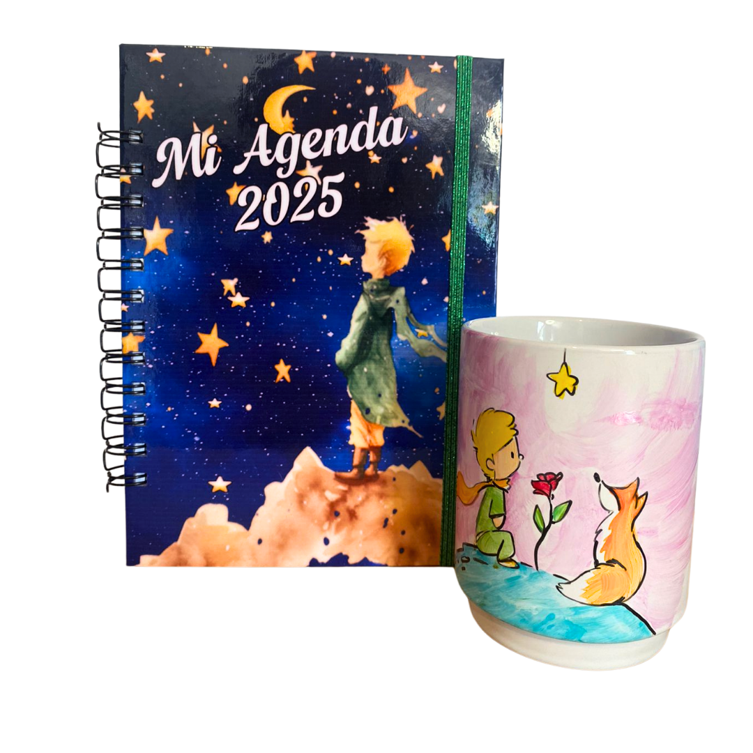 Agenda 2025 + Tazon pintado a mano el principito