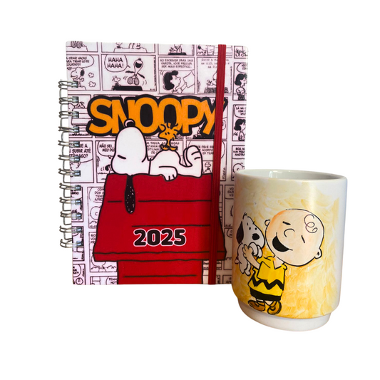 Agenda 2025 + tazón pintado a mano Snoopy