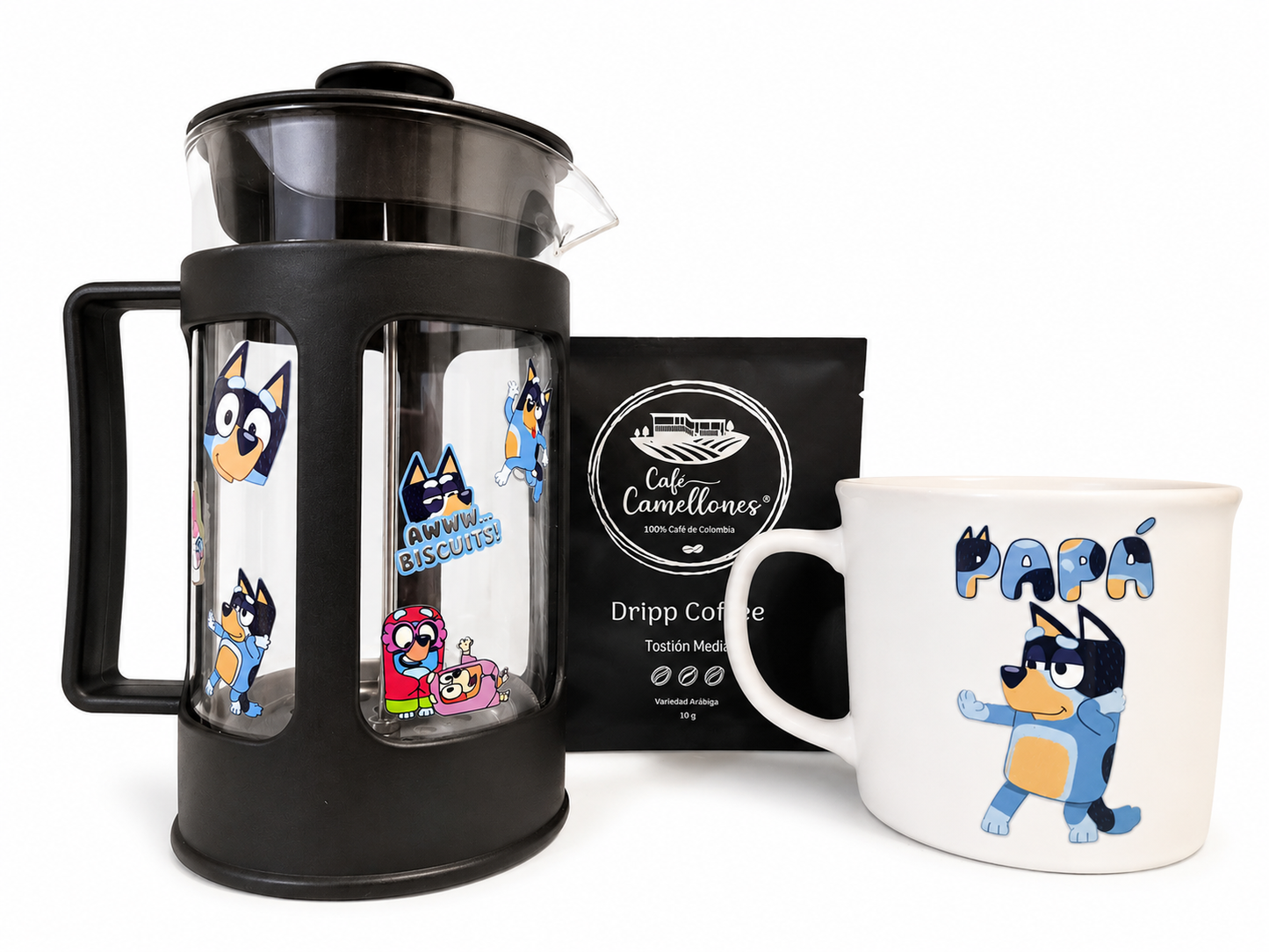 Cafetera Bluey + Tazón + café