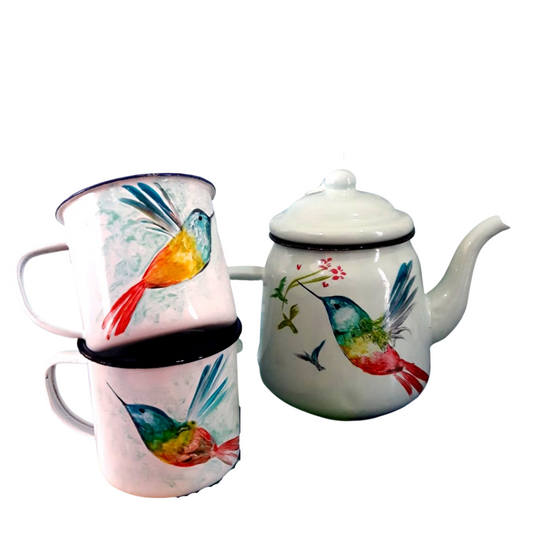 Juego tetera y enlozados colibri
