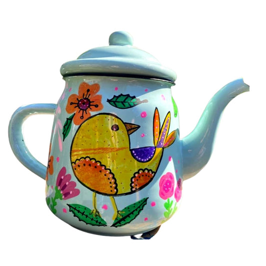 Tetera enlozada pajaros